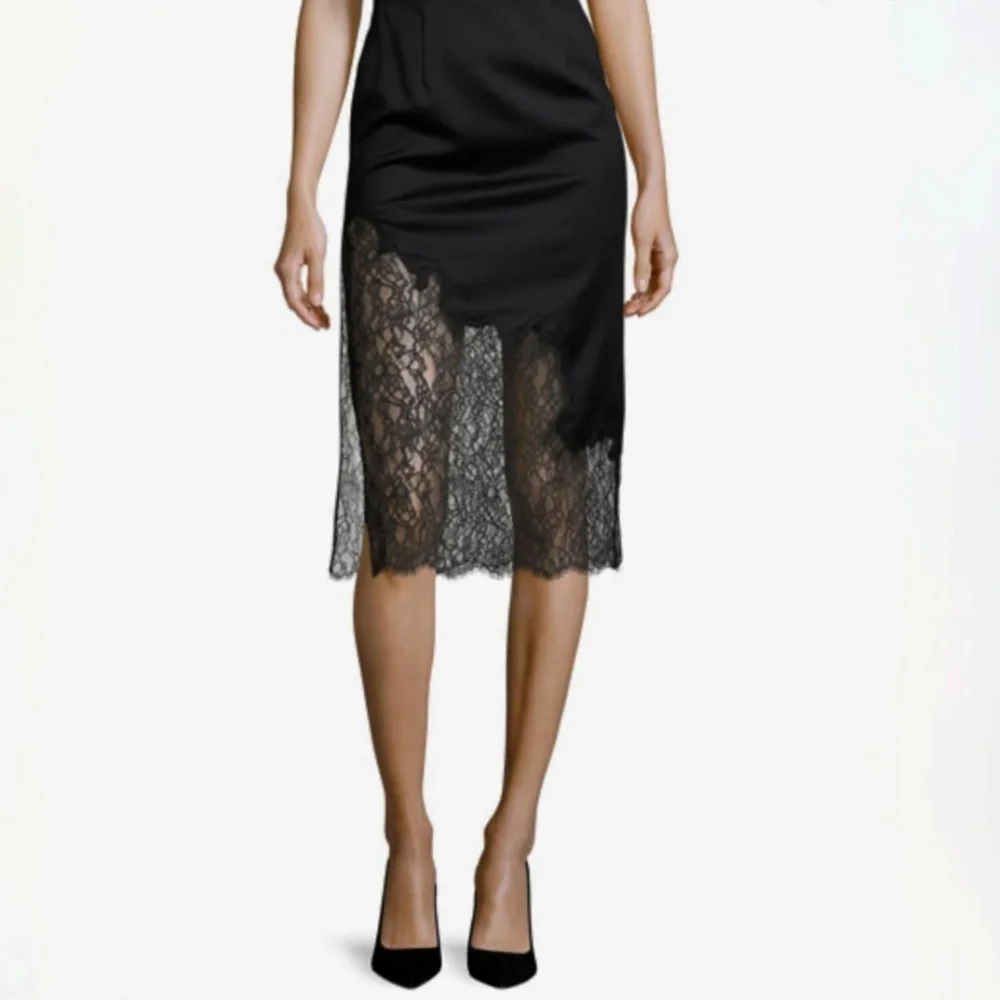 Alice + Oliva Lace Embellished Midi Pencil Asymmetrical Hem Skirt US6 NEW